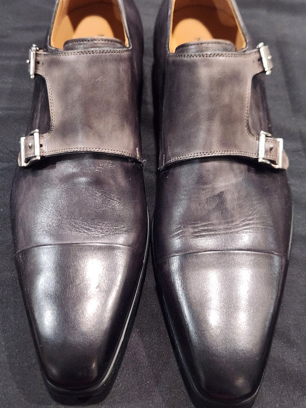 Magnanni Men’s Double Monk Strap Leather Shoes - Black